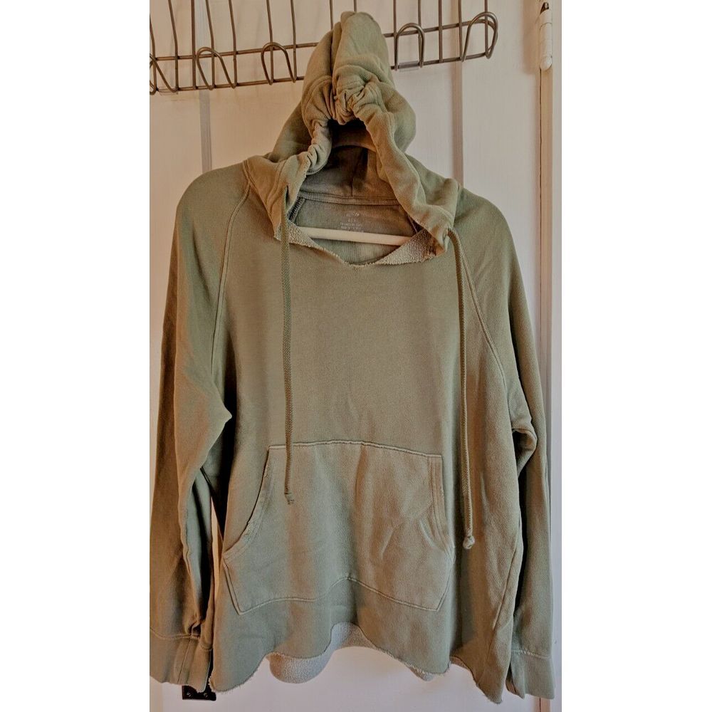 Aerie green distressed V neck hoodie sweatshirt woman Sz S oversized cotton